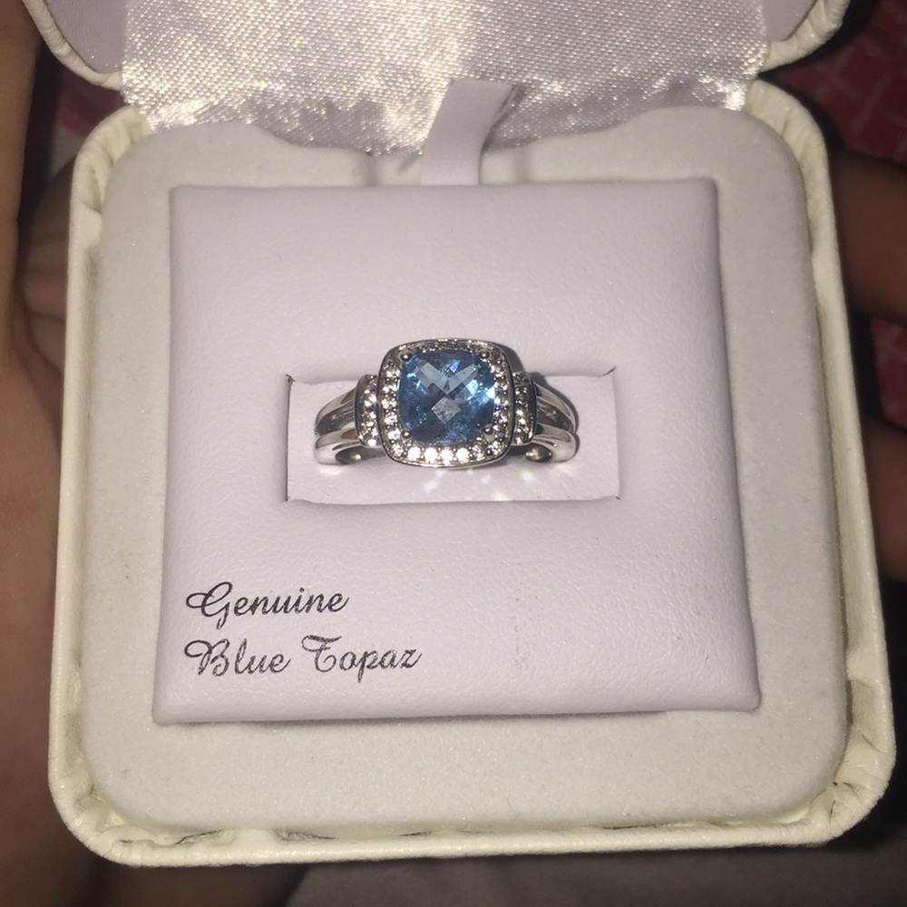 Genuine Blue Topaz Silver Ring Size 6